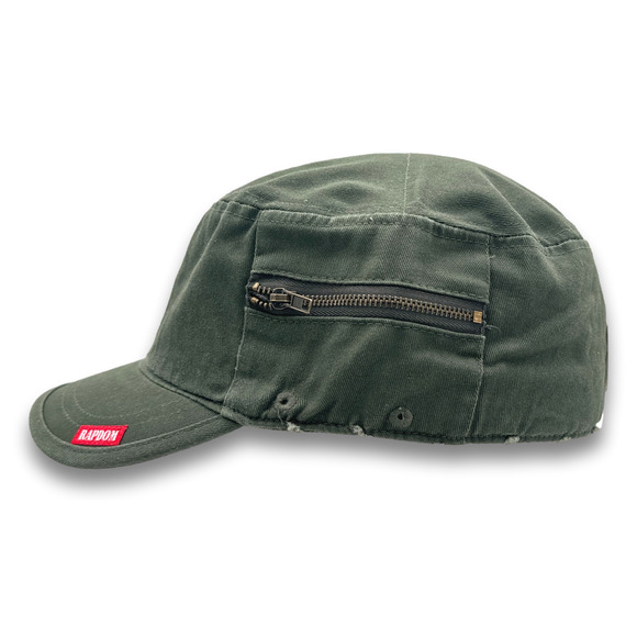 Army Cadet Hat Distressed Round Top BDU Baseball Castro Cap With Zippered Pocket - Picture 3 of 8